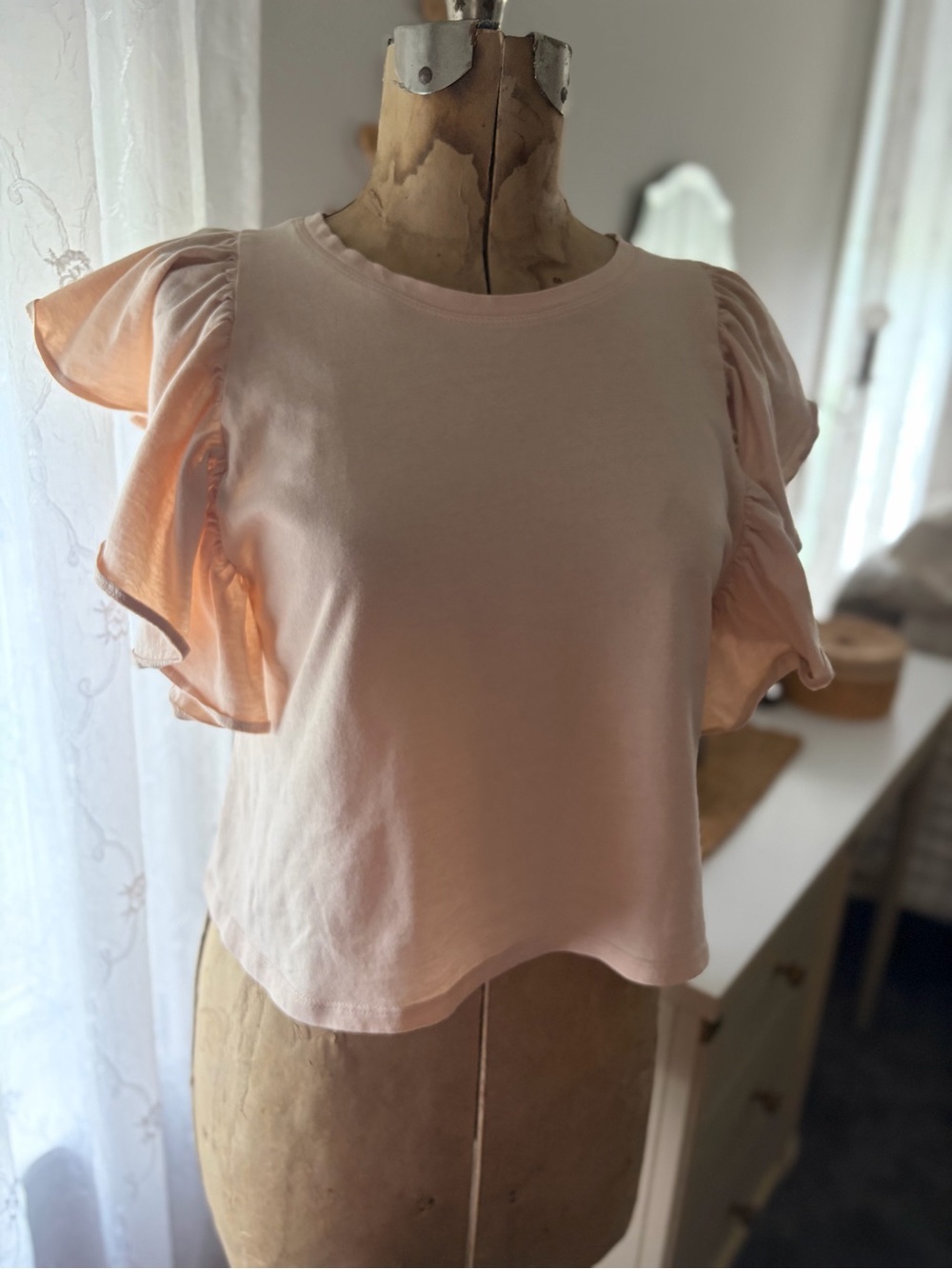 Zara Pale Pink Ruffle Sleeve Tee